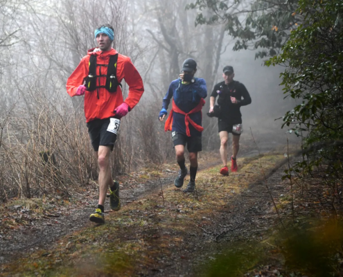 1e6456b3-7cce-49bf-a298-6cefc4afc719-MountMitchellChallenge_029 Runners climbing a mountain trail during the Black Mountain Marathon and Mount Mitchell Challenge in Western North Carolina